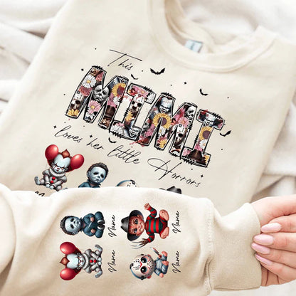 Personalized This Mama Loves Her Little Horrors Sweatshirt, Mama Shirt With Kids Name, Spooky Season Halloween