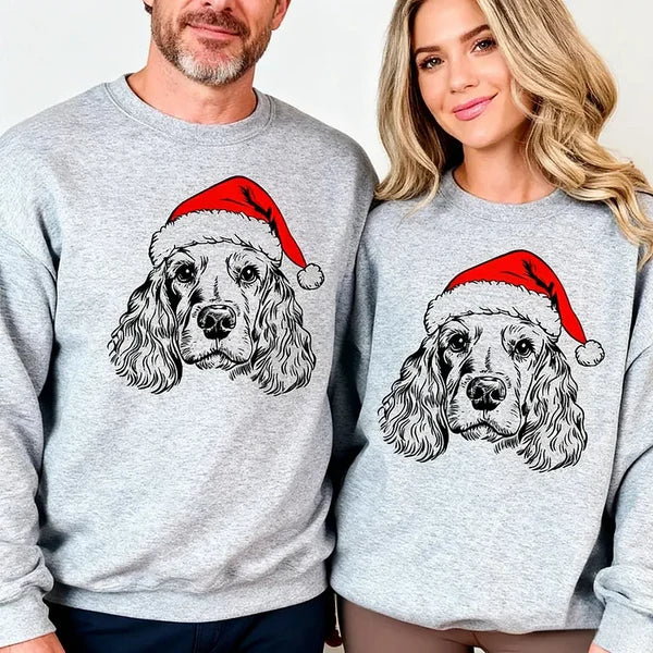 Custom Pet Christmas Sweatshirt Personalized Dog Cat Santa Hat Graphic Crewneck