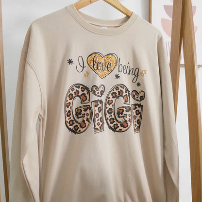 Personalized I Love Being Gigi Leopard Sweatshirt, Custom Grandma and Grandkids Sweatshirt Sweatshirt