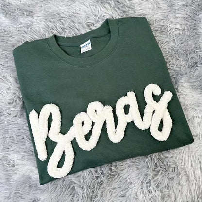 Custom Chenille Embroidered Sweatshirt With Option To Add Name On Sleeves