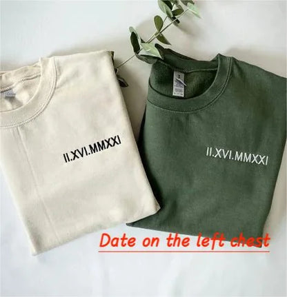 Custom Roman Numeral Embroidered Matching Sweatshirt, Personalized Couples Gifts