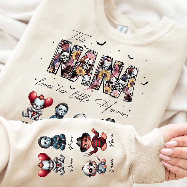 Personalized This Mama Loves Her Little Horrors Sweatshirt, Mama Shirt With Kids Name, Spooky Season Halloween