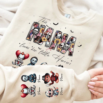 Personalized This Mama Loves Her Little Horrors Sweatshirt, Mama Shirt With Kids Name, Spooky Season Halloween