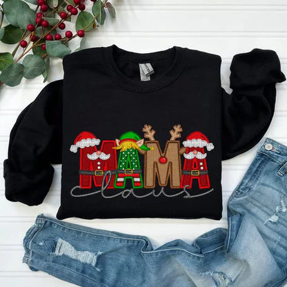 Personalized Embroidery Christmas Style MAMA Claus Sweatshirt