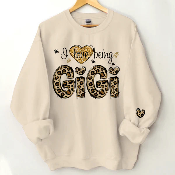 Personalized I Love Being Gigi Leopard Sweatshirt, Custom Grandma and Grandkids Sweatshirt Sweatshirt