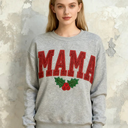 Christmas Mama Sweatshirt Embroidered Glitter Crewneck