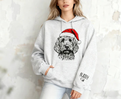 Custom Pet Christmas Sweatshirt Personalized Dog Cat Santa Hat Graphic Crewneck