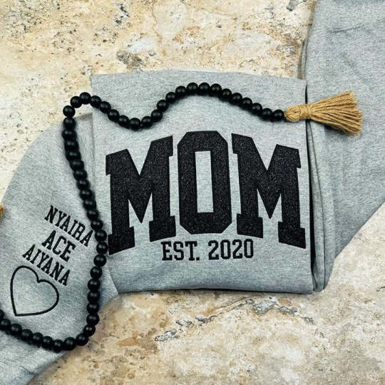 Custom Embroidered Glitter Vinyl MAMA Sweatshirt/T-shirt/Hoodie -Gift For Mom & Grandma