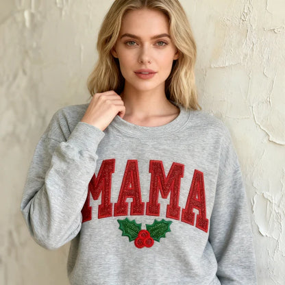 Christmas Mama Sweatshirt Embroidered Glitter Crewneck