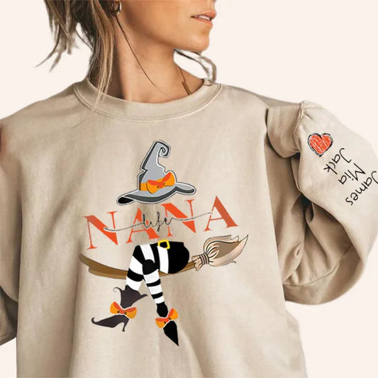 Personalized Grandma Life Witch With Grandkids Halloween Sweatshirt
