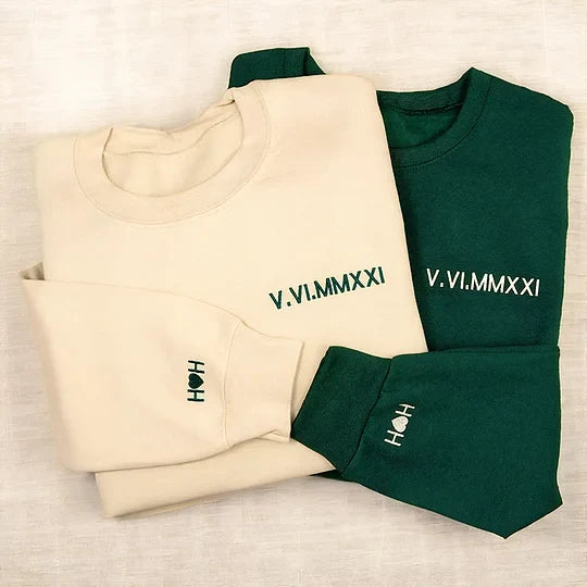Custom Roman Numeral Embroidered Matching Sweatshirt, Personalized Couples Gifts
