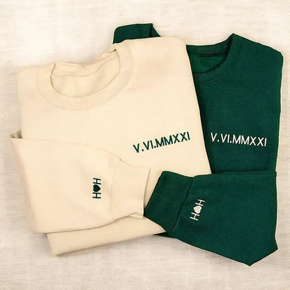 Custom Roman Numeral Embroidered Matching Sweatshirt, Personalized Couples Gifts