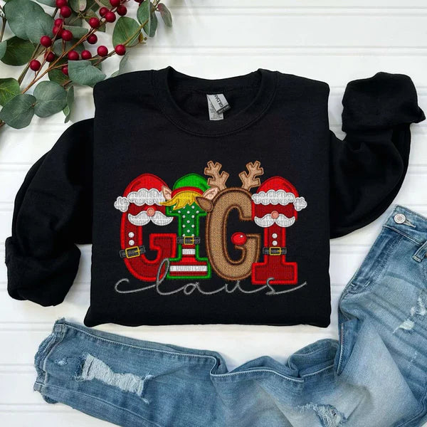 Personalized Embroidery Christmas Style MAMA Claus Sweatshirt