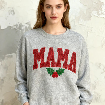 Christmas Mama Sweatshirt Embroidered Glitter Crewneck