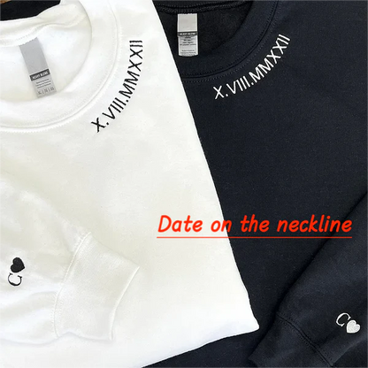 Custom Roman Numeral Embroidered Matching Sweatshirt, Personalized Couples Gifts