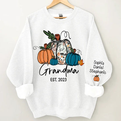 Fall Pumpkin Grandma Est Year And Kids Sweatshirt