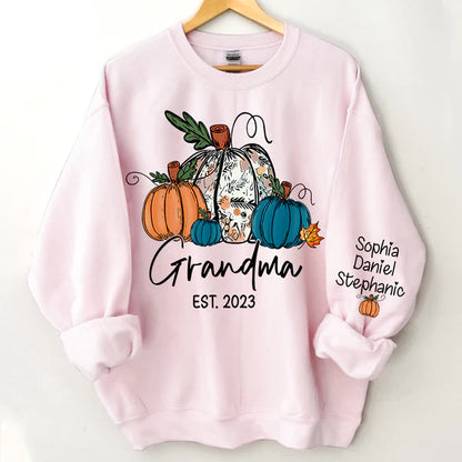 Fall Pumpkin Grandma Est Year And Kids Sweatshirt
