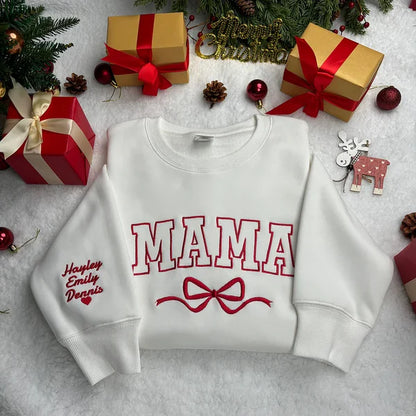 Custom Bow Mama Embroidered Sweatshirt With Kids Names on Sleeve
