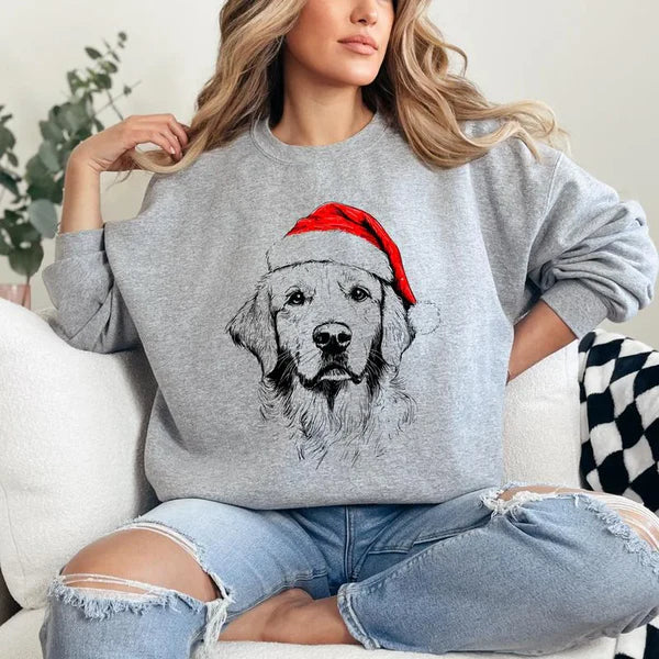 Custom Pet Christmas Sweatshirt Personalized Dog Cat Santa Hat Graphic Crewneck