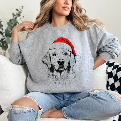 Custom Pet Christmas Sweatshirt Personalized Dog Cat Santa Hat Graphic Crewneck