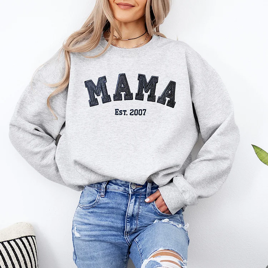 Custom Embroidered Glitter Vinyl MAMA Sweatshirt/T-shirt/Hoodie -Gift For Mom & Grandma