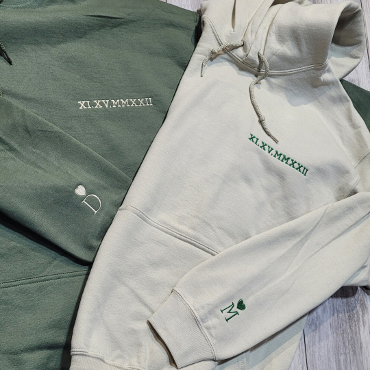 Custom Embroidered Couple Roman Numeral Sweatshirt/Hoodie For Important Dates Perfect Couple Gift Unique Couple Gift