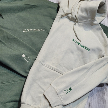 Custom Embroidered Couple Roman Numeral Sweatshirt/Hoodie For Important Dates Perfect Couple Gift Unique Couple Gift