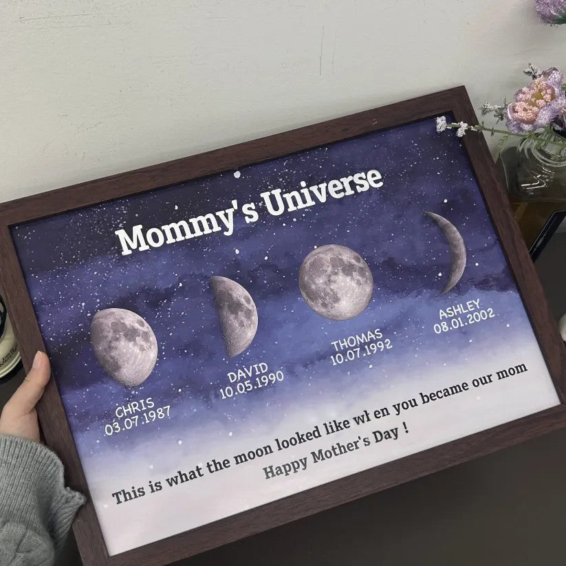 Print Custom encircling the moon Phase Frame With Text & Date- Mommy's Universe