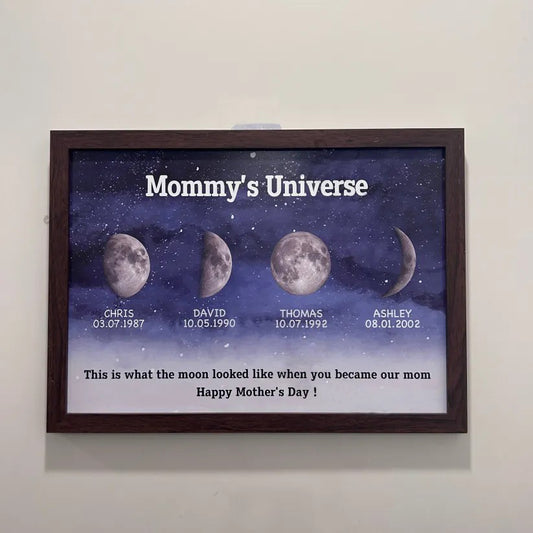 Print Custom encircling the moon Phase Frame With Text & Date- Mommy's Universe
