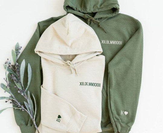 Custom Embroidered Couple Roman Numeral Sweatshirt/Hoodie For Important Dates Perfect Couple Gift Unique Couple Gift