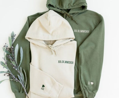 Custom Embroidered Couple Roman Numeral Sweatshirt/Hoodie For Important Dates Perfect Couple Gift Unique Couple Gift
