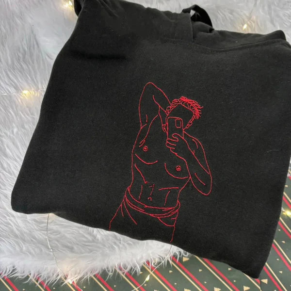 Custom Embroidered Sweatshirt – Personalized Sexy Portrait Gift for Him 💕🔥