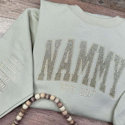 Custom Embroidered Glitter Vinyl MAMA Sweatshirt/T-shirt/Hoodie -Gift For Mom & Grandma