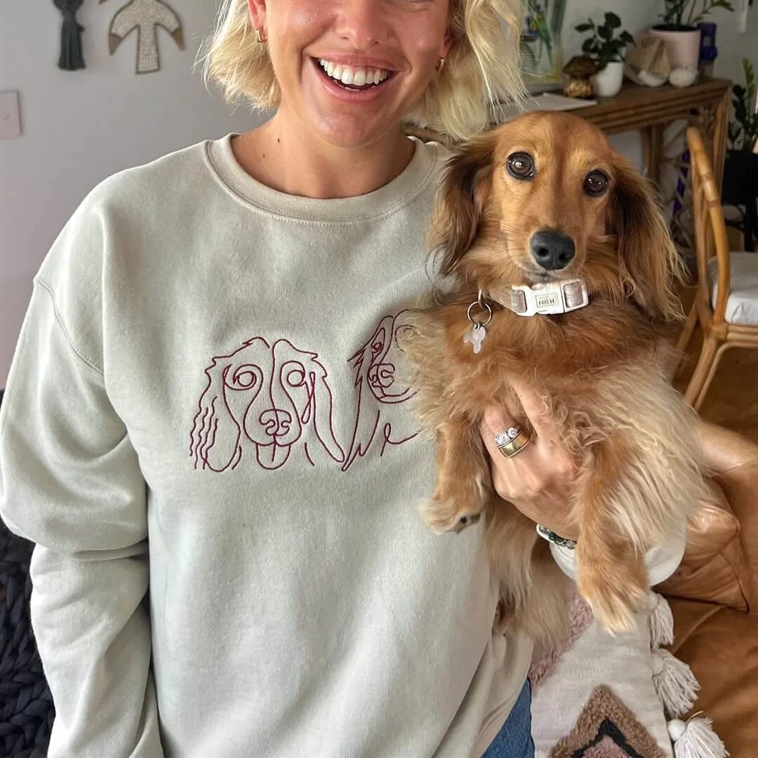 Pet-Inspired Embroidered Dog Design Crewneck Sweatshirt