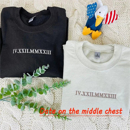 Custom Roman Numeral Embroidered Matching Sweatshirt, Personalized Couples Gifts