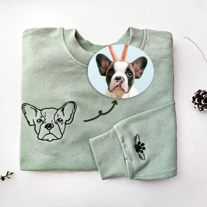 Embroidered Pet Face and Pet Name on Sleeve Sweatshirt for Pet Lovers