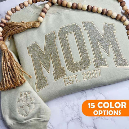Custom Embroidered Glitter Vinyl MAMA Sweatshirt/T-shirt/Hoodie -Gift For Mom & Grandma