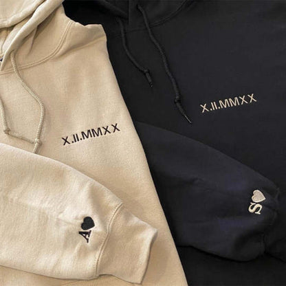 Custom Embroidered Couple Roman Numeral Sweatshirt/Hoodie For Important Dates Perfect Couple Gift Unique Couple Gift