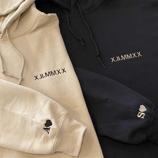 Custom Embroidered Couple Roman Numeral Sweatshirt/Hoodie For Important Dates Perfect Couple Gift Unique Couple Gift
