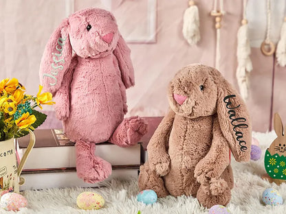 Customized plush toys with bunny ears monogrammed embroidery
