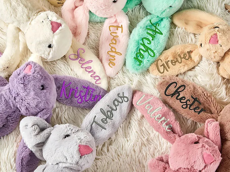 Customized plush toys with bunny ears monogrammed embroidery