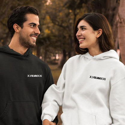 Custom Embroidered Couple Roman Numeral Sweatshirt/Hoodie For Important Dates Perfect Couple Gift Unique Couple Gift